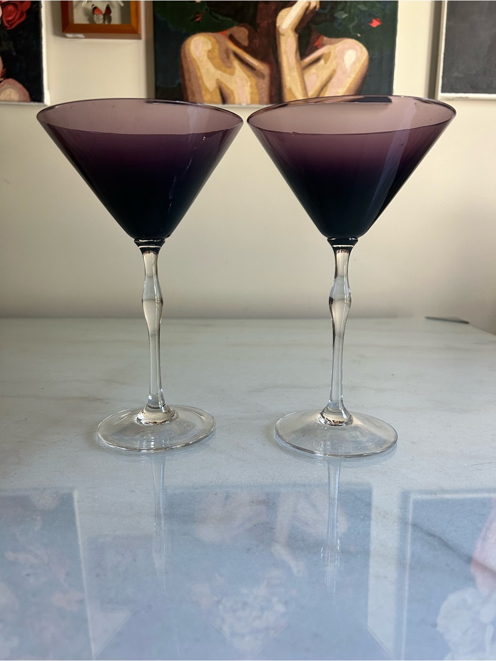 Amethyst Purple Martini Glass Pair | Elegant Cocktail Barware
